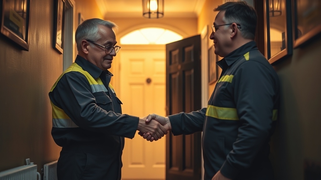 Engineer shaking hands with a Notting Hill homeowner after locating their leak